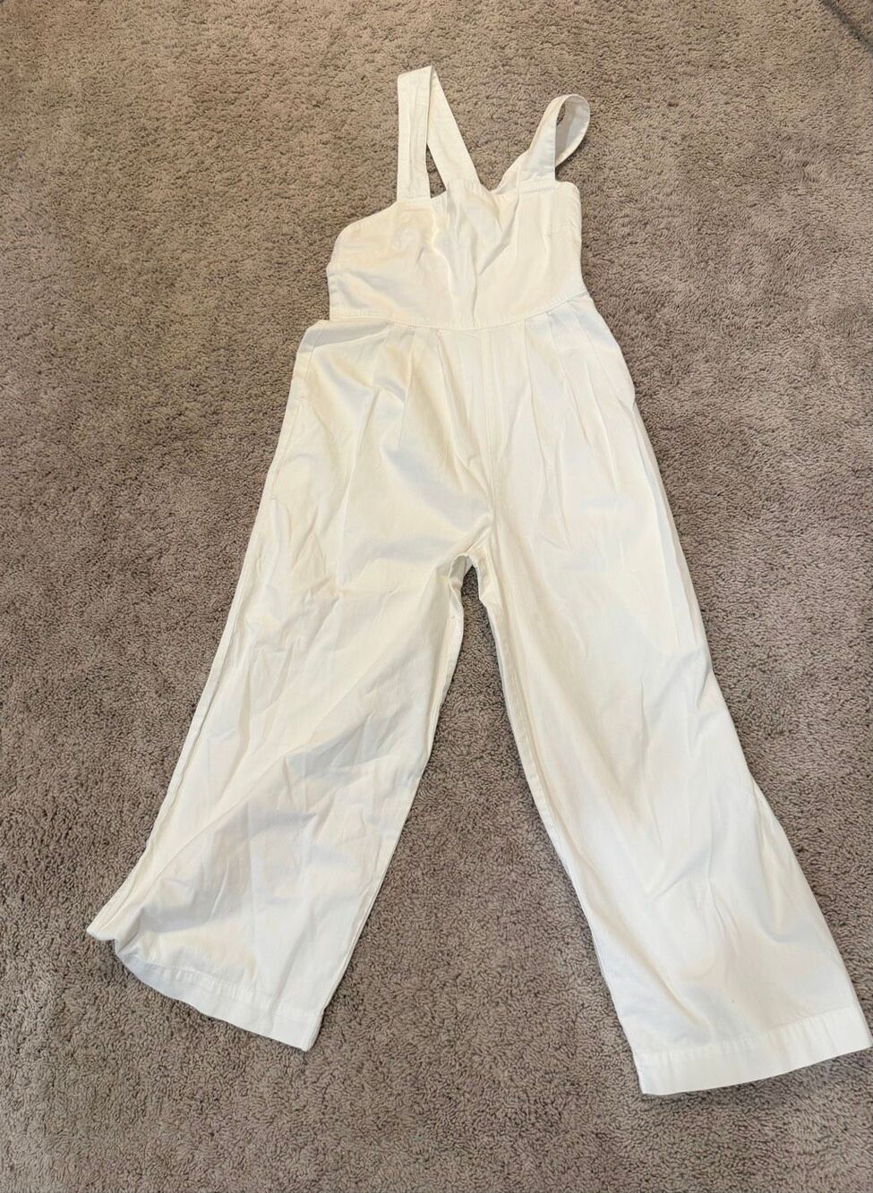 FREE PEOPLE White Cotton Wide Leg Overalls Strappy Jumpsuit Size 0 / XS